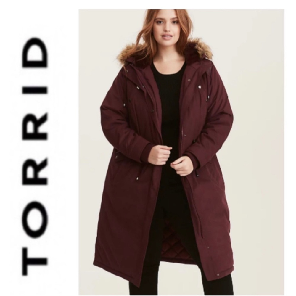 Torrid Merlot Wine Faux-Fur Lined Winter Coat NWT